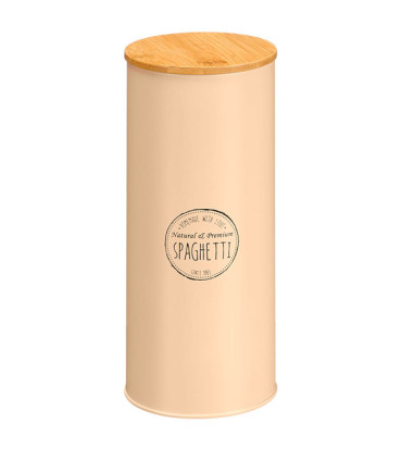Bocal rond en métal beige avec bouchon bambou spaghetti 12x12x30cm