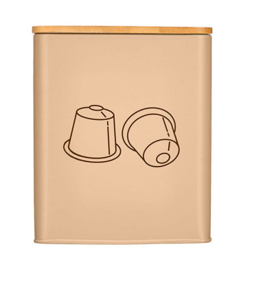 Boîte de rangement pour capsules de café en métal beige 14x14x16.5cm