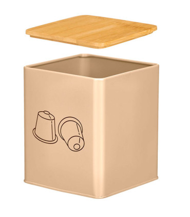 Boîte de rangement pour capsules de café en métal beige 14x14x16.5cm