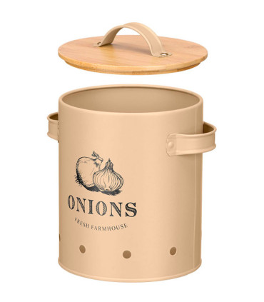 Onions pot metal beige and bamboo 14x17.5x19.5cm