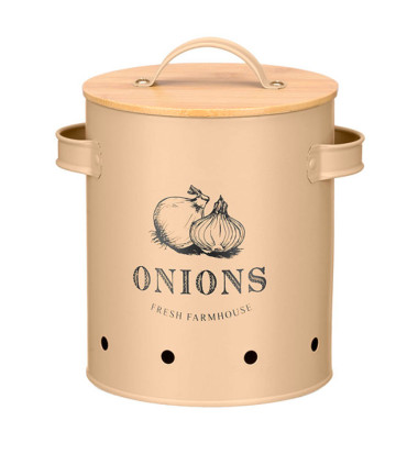 Onions pot metal beige and bamboo 14x17.5x19.5cm