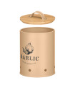 Garlic pot metal beige and bamboo 11.5x11.5x16.5cm