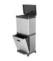 Poubelle de tri double compartiment Inox sur roulettes 25x35x75cm