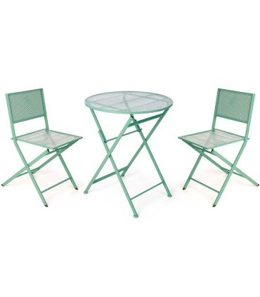 Green foldable garden set table + 2 chairs 60x60x70.5cm