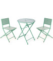 Set table + 2 chaises de jardin pliable en métal vert 60x60x70.5cm