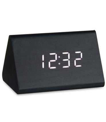 Horloge réveil digital à poser bois noir 8x11.5x7.5cm