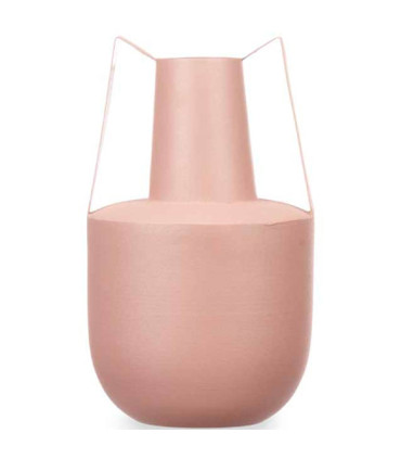 Vase acier double anse beige sable pastel 14x22x32cm
