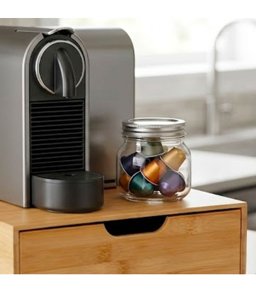 Porte-capsules avec support cafetière en bambou 30x30x10cm