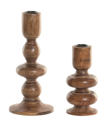 Set de 2 chandeliers en bois de mangue 10x10x23cm
