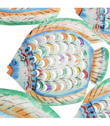 Décoration murale en bois sculpté banc de poissons 80x10x80cm