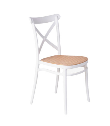 Chaise en plastique blanc et assise effet rotin 51x42x85cm