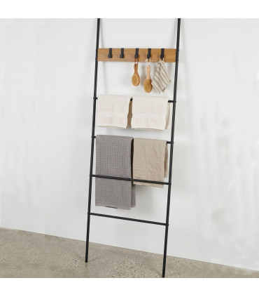 Porte serviettes échelle 4 niveaux + 5 patères 60x2x177cm