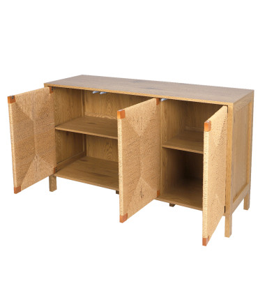 Commode bois 3 portes cordes 120x40x75cm