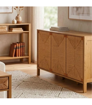 Commode bois 3 portes cordes 120x40x75cm