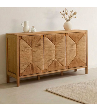 Commode bois 3 portes cordes 120x40x75cm