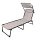 Bain de soleil métal noir et toile taupe + parasol et coussin 187x56x85cm