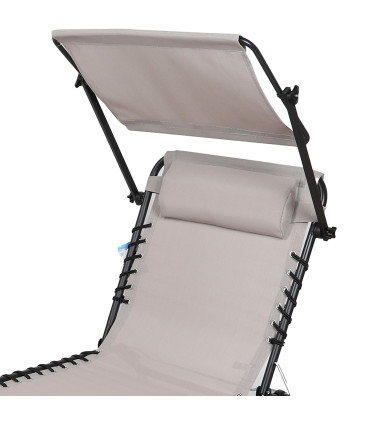 Bain de soleil métal noir et toile taupe + parasol et coussin 187x56x85cm