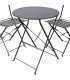 Set table + 2 chaises de jardin pliable en métal noir