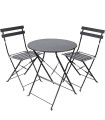 Set table + 2 chaises de jardin pliable en métal noir