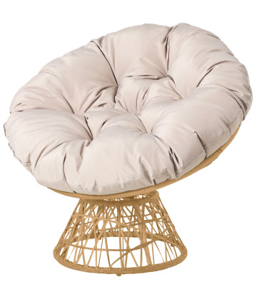 Fauteuil de jardin papasan résine tressée avec coussin beige 96x85x80cm