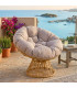 Fauteuil de jardin papasan résine tressée avec coussin beige 96x85x80cm
