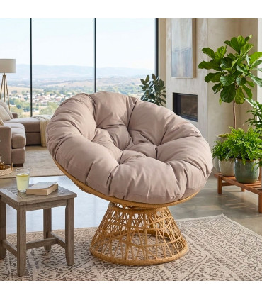 Fauteuil de jardin papasan résine tressée avec coussin beige 96x85x80cm