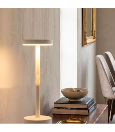 Lampe à poser blanche LED sans fil abat-jour effet plissé 9x9x27cm