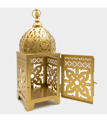 Gold metal lantern 10x10x27cm