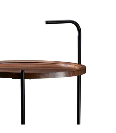 Table d'appoint bout de canapé en métal noir et bois sur roulettes 40x40x67cm