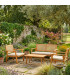 Salon de jardin bois d'acacia et cannage 2 fauteuils, 1 canapé, 1 table