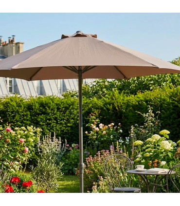 Parasol rond beige taupe foncé diamètre 230cm