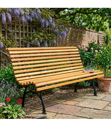 Garden Bench Wood and black metal 117x77x61cm