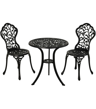 Black metal garden set table + 2 chairs