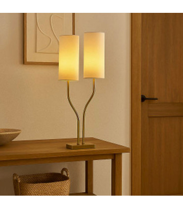 table Lamp double gold metal and beige linen 35x16x100cm