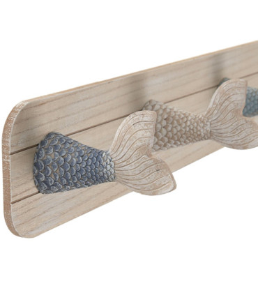 Portemanteau mural bois poissons 60x11.5x13cm