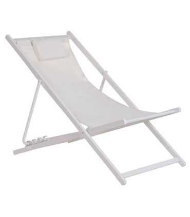 Chaise longue pliante chilienne métal et tissu blanc 61x103x96cm
