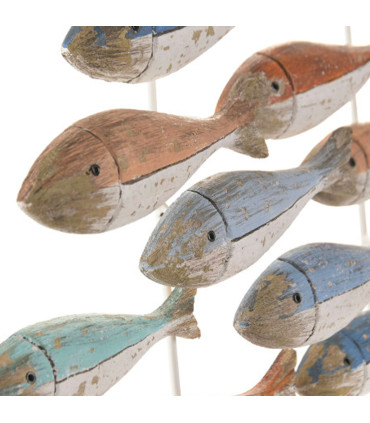 Décoration murale banc de poissons multicolores en bois 78x4.5x22cm