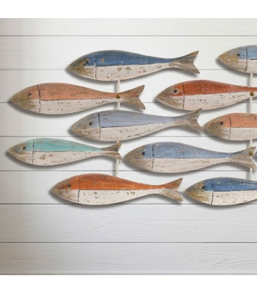 Décoration murale banc de poissons multicolores en bois 78x4.5x22cm