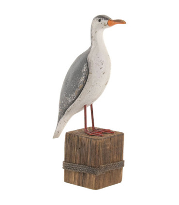 Statue déco à poser bois et métal mouette 17x9.5x34cm