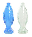 Set of 2 vases glass green and blue 10x7x26cm