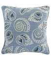 Coussin carré tissu chenille bleu et blanc coquillages 45x10x45cm