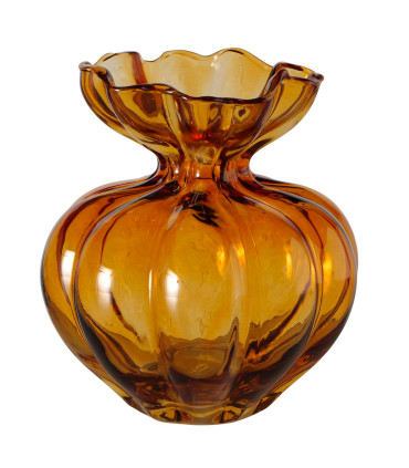 Vase design en verre laqué jaune brun 16x16x17cm