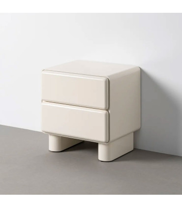 Bedside Table lacquered wood white cream 56.5x42.5x56.5cm