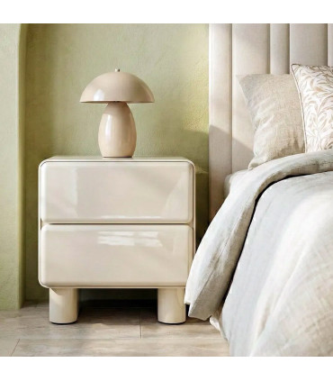 Bedside Table lacquered wood white cream 56.5x42.5x56.5cm
