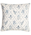 Coussin lin et coton bleu et blanc fleurs et oiseaux 45x45cm