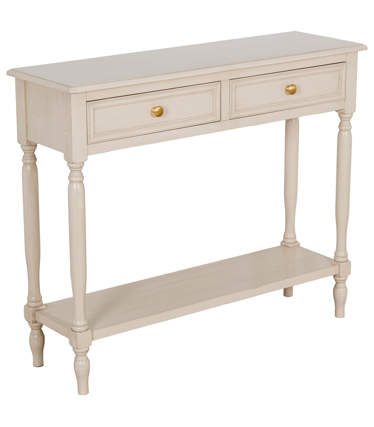 Console classique en bois beige 2 tiroirs 90x28x75cm