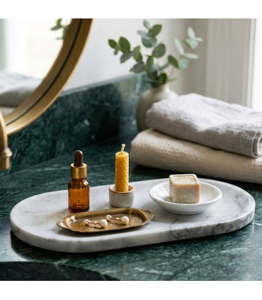 Plateau de présentation salle de Bain marbre blanc 30x15x1.5cm