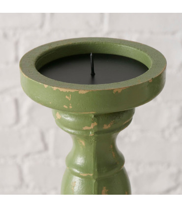 Candle Holder green wood 11.5x11.5x47cm