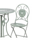 Set table + 2 chaises de jardin pliable en métal vert décoré