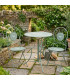 Set table + 2 chaises de jardin pliable en métal vert décoré